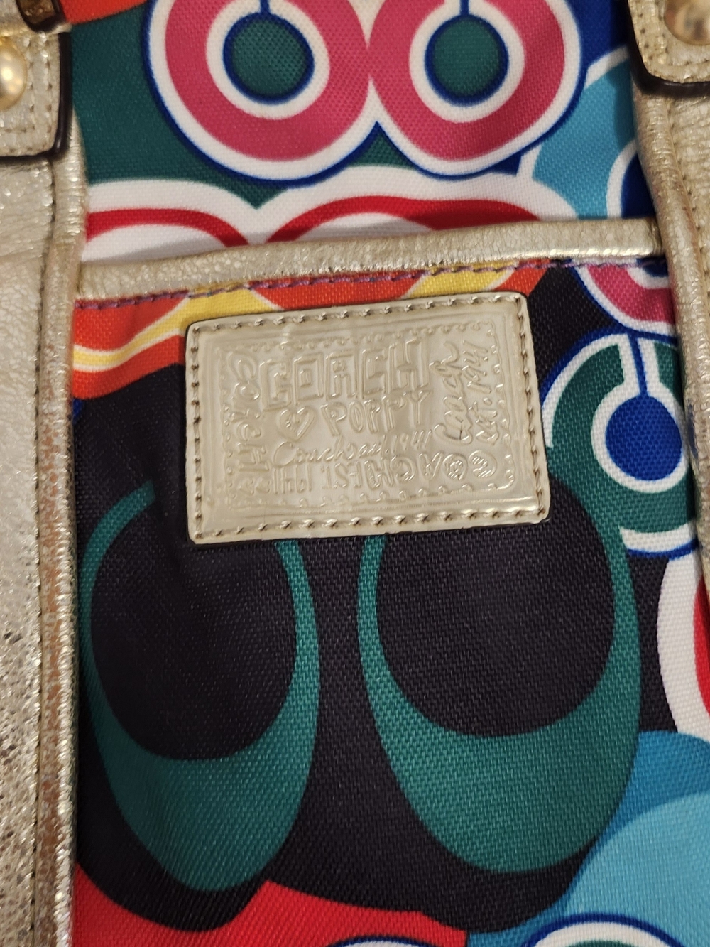 Vintage Coach Y2K Poppy Multicolor Signature Print Shoulder Bag with Gold Trim - Picture 3 of 8